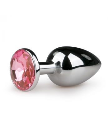 Metal butt plug with pink stone - silver colored