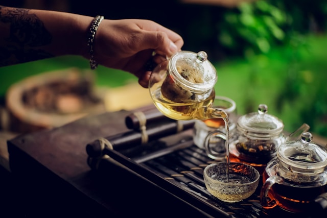 making truffle tea and serving it